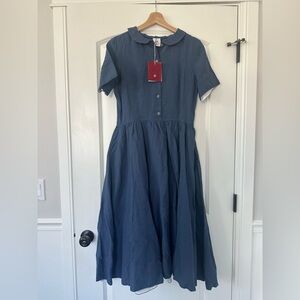 NWT Son de Flor Midnight Blue Peter Pan Collar Classic Dress - M